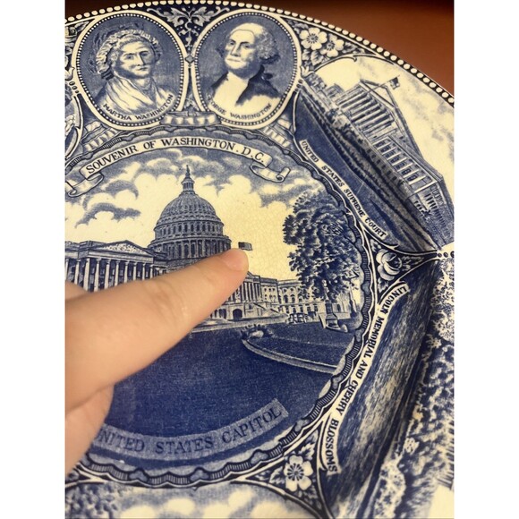 1940's Capitol Souvenir Plate English Staffordshire 10" blue white Washington DC - Picture 6 of 7
